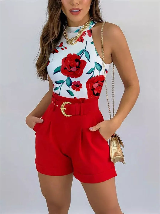 wsevypo Women Summer Vest and Shorts Sets Casual Sleeveless Halter